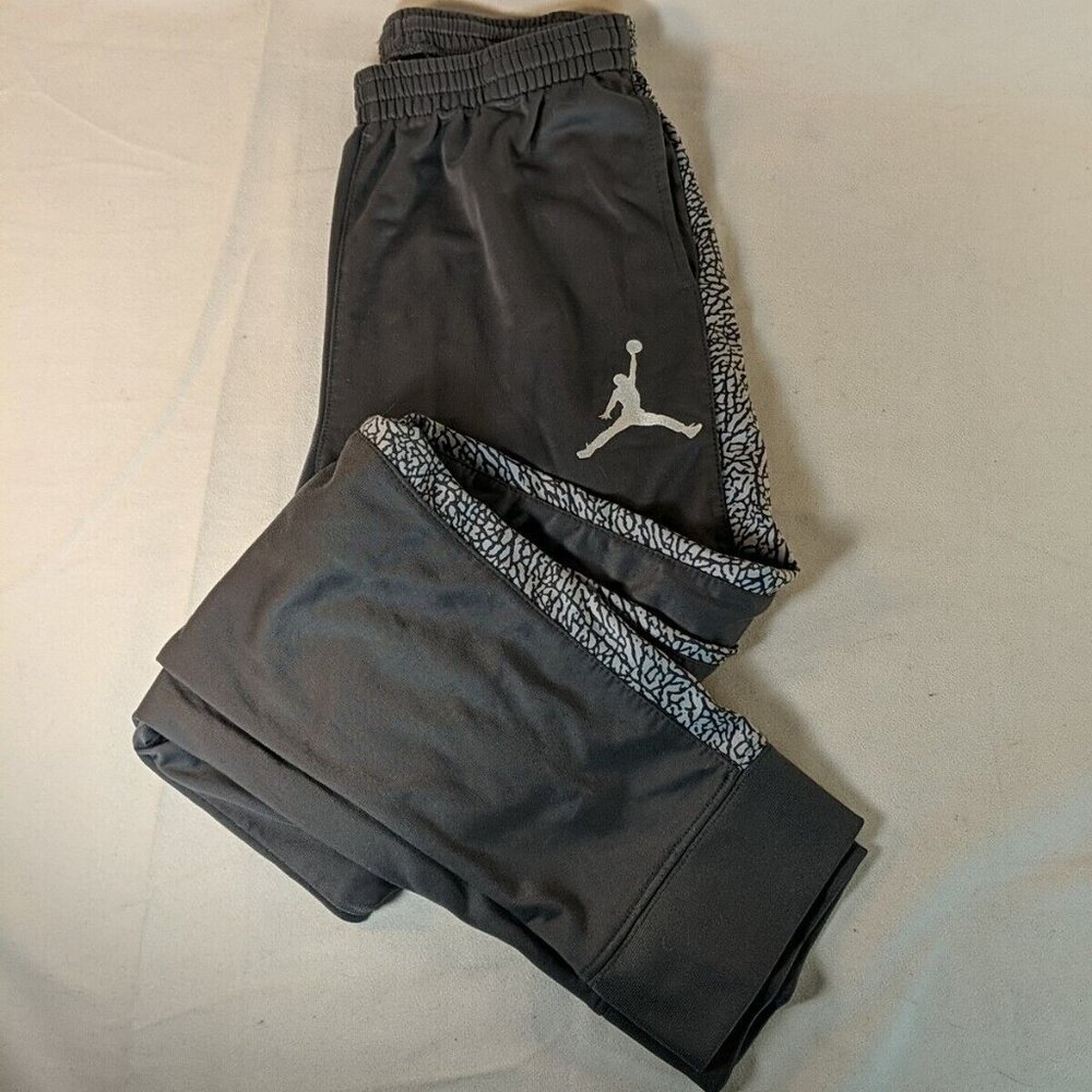Jordan Grey Pants Sweat Track Side Stripe Boys XL 13-15y Joggers Elastic Ankle